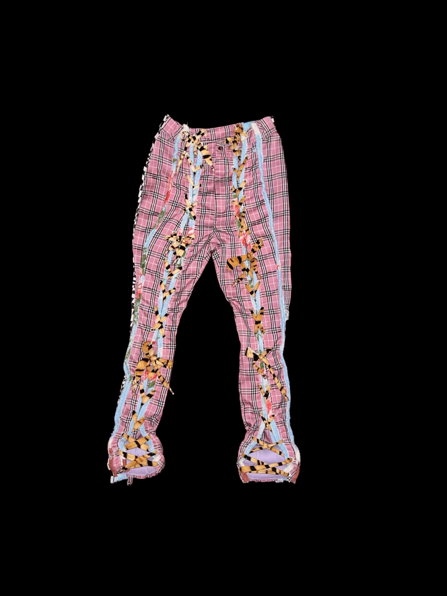 Checkered pants with lace up legs