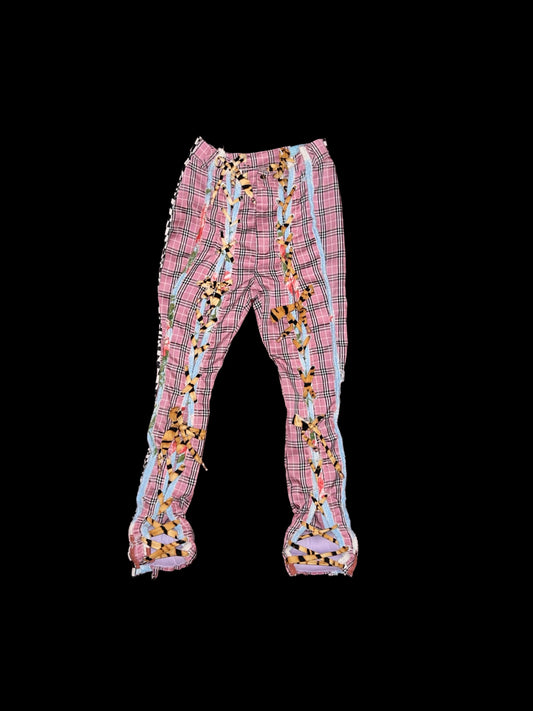 Checkered pants with lace up legs